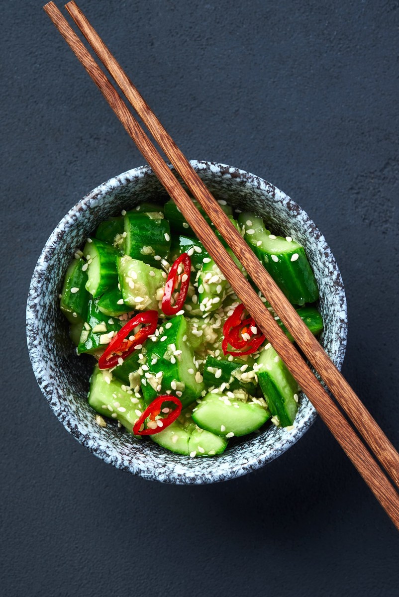 Current placeholder for smashed cucumber salad; needs clean precise cucumber salad imagery.